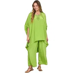 sun-rose fashions Boutique Collection Silk Crepe High Low Style Free Size Kaftan With Pant tunic Cover up Caftan Top Shirt | Festive Look-picture-21