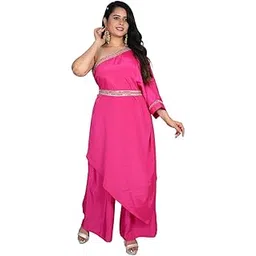 sun-rose fashions Boutique Designer Festival One Shoulder Kaftan Palazzo Set with embellished Belt-picture-27