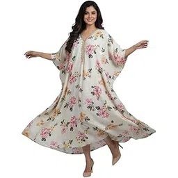 sun-rose fashions Flowy Printed Long Kaftan, V-Neck Long Beach Cover Up, Summer Casual Wear | One size fits all-picture-55