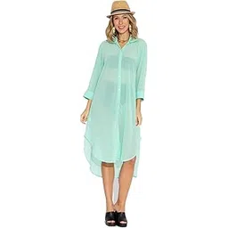 sun-rose fashions | Women's Georgette Plain Colors Long Buttoned Shirt | Style as Shrug/Shirt/Overcoat | Long Sleeves | Size XL | Bust 42"-picture-21