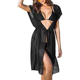sun-rose fashions Plain colors Women's front open bikini cover up Pareo Beach Kaftan Shrug| Transparent | sexy swim robe | Free size upto 38" Bust-picture-19