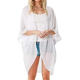 SUN-ROSE FASHIONS Transparent Plain colors Women's front open bikini cover up Pareo Beach Kaftan Shrug| Transparent | sexy swim robe | Free size upto 46"-picture-29
