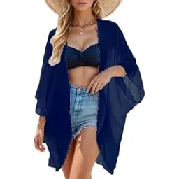 sun-rose fashions Transparent Plain colors Women's front open bikini cover up Pareo Beach Kaftan Shrug| Transparent | sexy swim robe | Free size upto 46"-picture-16