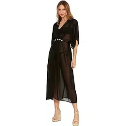 sun-rose fashions V Neck Bathing Suit Swimwear Bikini Coverup Long Slit Kaftan| Beachwear | One Size fits all (Black)-picture-18