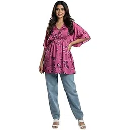 sun-rose fashions Women's Beachwear Printed Kaftan Top with V-Neck, Elastic Empire Waist Swimwear-picture-27