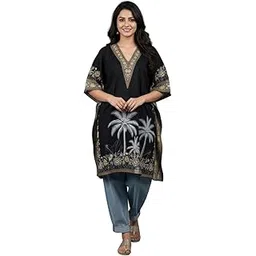 sun-rose fashions Women's Digital Print Black Kaftan with Palm Tree Border Print – Free Size Kaftan Tunic-picture-50
