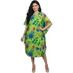 sun-rose fashions Women's Floral Print Kaftan, One Size Free Beach Cover Up, Loose Fit Summer Loungewear Lime Green-picture-26