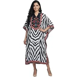 sun-rose fashions Women's Free Size Maxi Digital Print Kaftan –Zebra Animal Print Neckline-picture-21