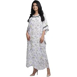 sun-rose fashions Women's Free Size Maxi Kaftan – Floral Printed White with lace detailing on Neck & Sleeves-picture-12