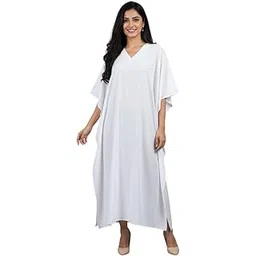 sun-rose fashions Women's Free Size Maxi Kaftan – Solid White V-Neck-picture-37