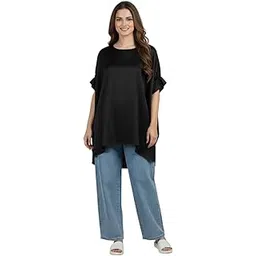 sun-rose fashions Women’s Loose Kaftan Tunic – Black Solid One Size Oversized Top Kaftan– Comfortable Resort & Casual Wear-picture-26