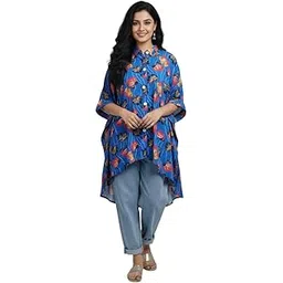 sun-rose fashions Women’s Loose Kaftan Tunic – Blue Printed One Size Oversized Top – Comfortable Resort & Casual Wear-picture-52