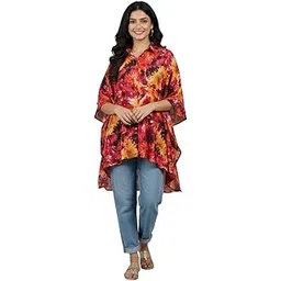 sun-rose fashions Women’s Loose Kaftan Tunic – Orange Printed One Size Oversized Top – Comfortable Resort & Casual Wear-picture-37