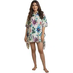 sun-rose fashions Women's Off-White Floral Print Short Kaftan – Free Size Kaftan Tunic-picture-34