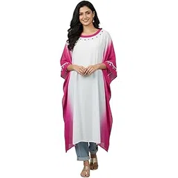 sun-rose fashions Women's Pink & White Ombre Kaftan with Embellished Neck -with Lining Attached – Free Size Kaftan Tunic-picture-12