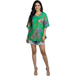 sun-rose fashions Women's Short Kaftan Tunic – Green Paisley Print – Free Size Upto 46" Bust-picture-38