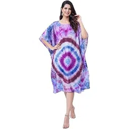 sun-rose fashions Women’s Tie-Dye Cotton Kaftan – Multicolor – Free Size Fits Up to 52" Bust-picture-29