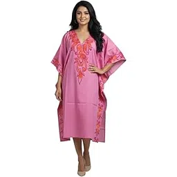 sun-rose fashions Women’s Tie-Dye Cotton Kaftan – Pink Floral Design – Free Size Fits Up to 52" Bust-picture-22