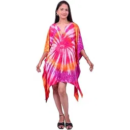 sun-rose fashions Women's Tie-Dye Kaftan– V-Neck, Kimono Sleeves, Knee Length | Free Size Fits M to 5XL|Resort & Holiday Wear-picture-25
