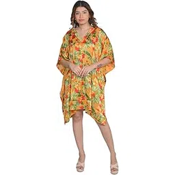 sun-rose fashions Women's Tropical Leafy Kaftan – Beach Cover-Up | Free Size Fits M to 5XL| Resort & Holiday Wear-picture-50