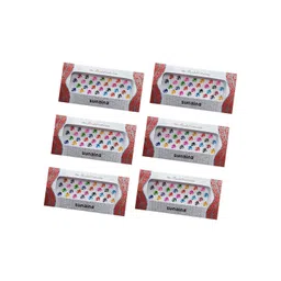 Sunaina Set Of 6 Om Velvet Bindi with Golden Stone-picture-19