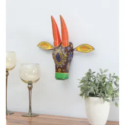suncity decors Blue Handcrafted Cow Sclupture Mango Wood Wall Mask-picture-22