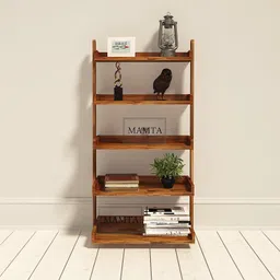 suncrown furniture Wooden Ladder Shape 5 Tier Book Shelf Wall Rack, Brown Solid Wood Open Book Shelf-picture-14