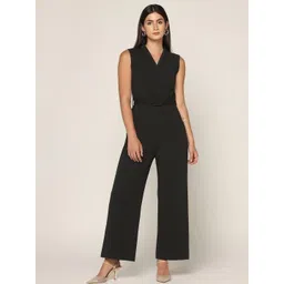 Sunday Casual Women Black V-Neck Sleeveless Cotton Waist Tie-Up Jumpsuit With Belt-picture-17