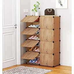 Sunderlook Shoe Rack Plastic for Home- Slipper Stand, Chappal Stand, Professional Multipurpose Printed Foldable Standing Comfort Runner Shoe Rack, Utility Shelf (BROWN, 16 SHELF 8 DOOR)-picture-20