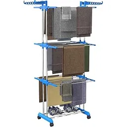 SUNDRY Stainless Steel-Pro Premium Clothes Stand for Drying/Cloth Drying Stand Foldable/Cloth Drying Stand for Balcony/Steel Dress Hanging Dryer Rack Sky Blue-picture-32