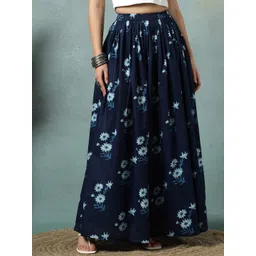 SUNEKH Floral Printed Cotton Flared Maxi Skirt-picture-37