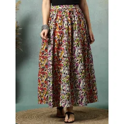 SUNEKH Floral Printed Cotton Flared Maxi Skirt-picture-38