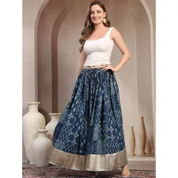 SUNEKH Printed Cotton Flared Maxi Skirt-picture-31