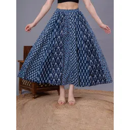 SUNEKH Self-Design Cotton Flared Maxi Skirt-picture-17