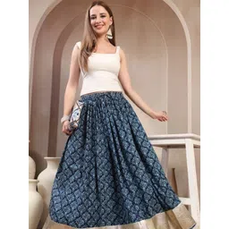SUNEKH Self Design Cotton Flared Maxi Skirt-picture-35