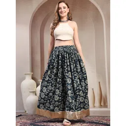 SUNEKH Self Design Cotton Maxi Flared Skirt-picture-22