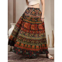 SUNEKH Self Designed Cotton Flared Maxi Skirts-picture-22