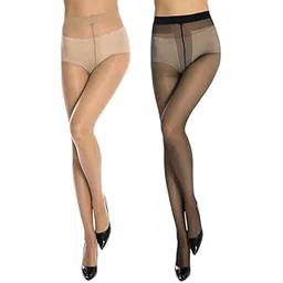 sunex Transparent Thin Pantyhose/Stockings for Women and Girls Free Size Pack of 2 Black and Skin-picture-31