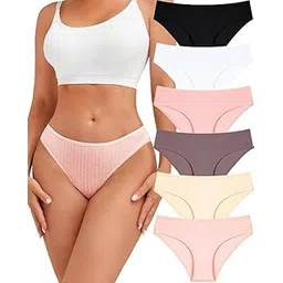 SunFlux® 3, 6 Pack Cotton Underwear for Women Low Rise Ribbed Hipster Breathable Soft Womens Bikini Panties Cheeky S-3XL-picture-26
