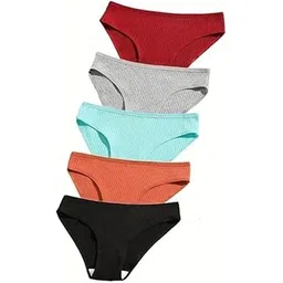 SunFlux® Pack of 5pcs Solid Ribbed Bikini Panties, Comfy & Breathable Stretchy Intimates Panties, Women's Lingerie & Underwear-picture-43