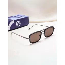 SUNGLASSIC Unisex Brown Lens & Silver-Toned Rectangle Sunglasses with-picture-16
