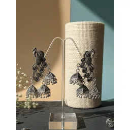 Sunhari Jewel Silver Plated Oxidised Dome Shaped Jhumkas-picture-32