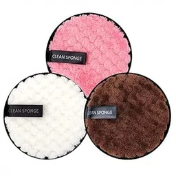 SUNISA Makeup Remover Pads Face Cleansing Puff Make Up Removal Sponge Double Layer Reusable For Home And Salon Use (Multicolor) Pack of 3-picture-45