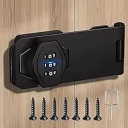 Sunkizzrs® 3-Digit Password Wardrobe Lock—Keyless Household Cabinet Locks—Combination Lock for Showcase—Zinc Alloy Twist Knob Hasp Latch Lock for Kitchen Drawers/Cabinets/Cupboard (Black, 4 Inch)-image-22