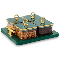 sunlife - Super Classic-4 Multipurpose Set - 4 Bowls with Tray with Silicon Ring - Eye Catching Gift Box for Every Occasion (Green)-picture-10