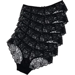 sunm boutique 6 Pack Womens Underwear Invisible Seamless Bikini Lace Underwear Half Back Coverage Panties (Black, Medium)-picture-37