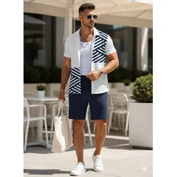 sunrise fashion hub Men Top & Shorts Set White Geometric Print-picture-21