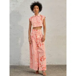 Sunscape Printed Linen Shirt Collar Shirt With Skirt Co-Ords Set-picture-26