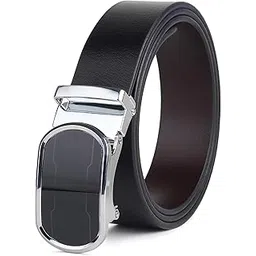 sunshopping Men’s Formal Genuine Leather Autolock Buckle Reversible Black Color Belt-picture-16