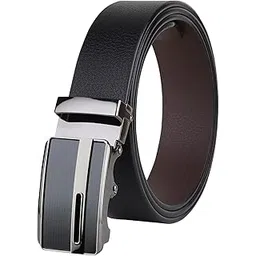 sunshopping Men's Genuine Leather Belt with Auto Lock Buckle, formal and casual, reversible belt, black color belt-picture-15